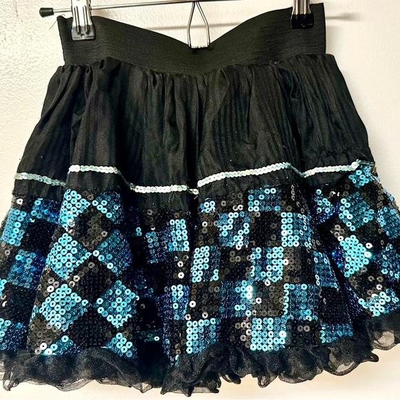Monster High Sequin Tutu Skirt (black and blue sequins) with MH logo patch OSFA - Picture 2 of 4